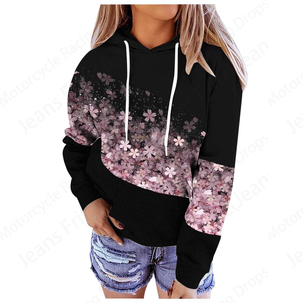 Floral 3D-Druck Grafik Hoodie Damen Mode Hoodies Sweatshirt Damen Sweats Übergroßer Mantel Herz Sweatshirt Tasche Pullover