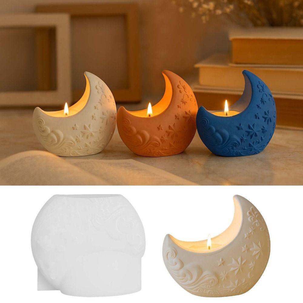 Creative Moon Shape Aromatherapy Candle Mold 3D Silicone Resin Mold Reusable DIY Plaster Mold Home Decor