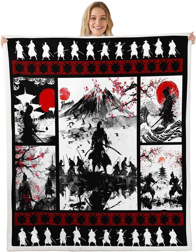 GUOYU Blanket Kids Japanese Geishas Fleece Throw Blanket Queen Boys Girls Cherry Blossoms Plush Blanket Japanese Style Sherpa Blanket Japanese