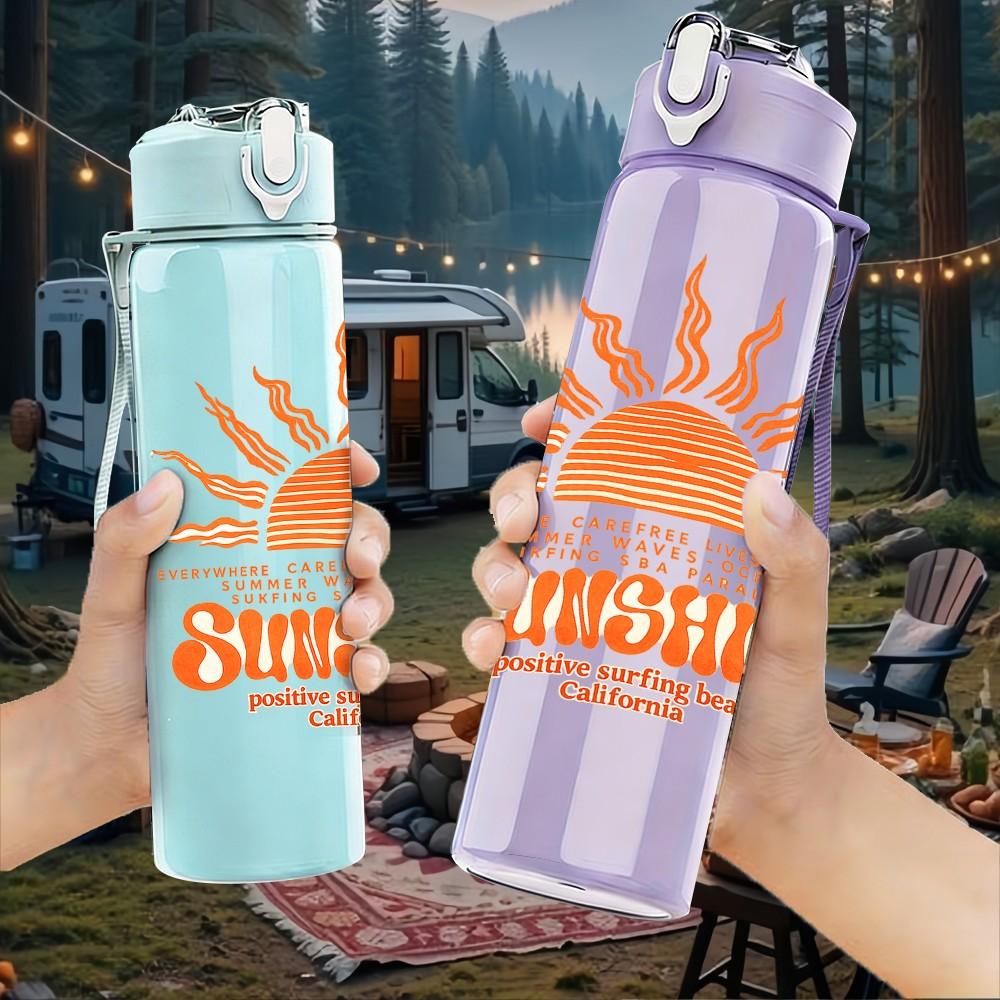1PC Sunrise Sunshine Boho Sun Art Print 750ml Color Plastic Sports Water Bottle Leakproof Flip Straw Lid Suitable for Sports Office Home Use