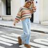 Wish Spring Women's Off-White Striped Loose Knit Round Neck Sweater