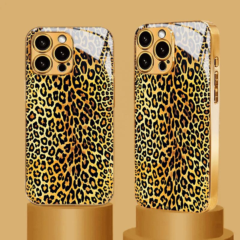 Golden Leopard print Pattern Design Tempered Glass Phone Case For Samsung Galaxy S25 S24 Ultra S23 Plus S25 FE Protection Cover