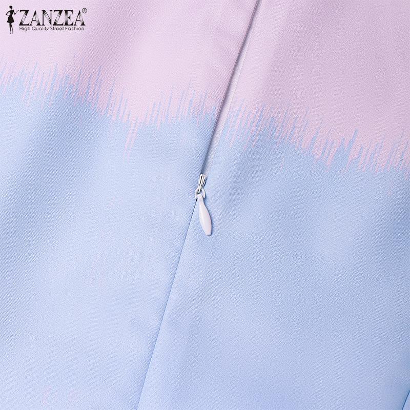 ZANZEA Women Summer Stand Collar Casual Short Sleeve Print Dress