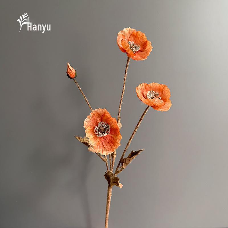 Autumn Poppy Flocked Artificial Flowers for Wedding and Home Decor