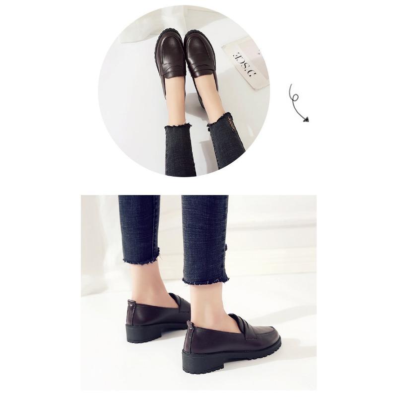 Women's Single Shoes Spring Korean Version Thick-heeled Casual Shoes College Style British Small Leather Shoes Round Toe
