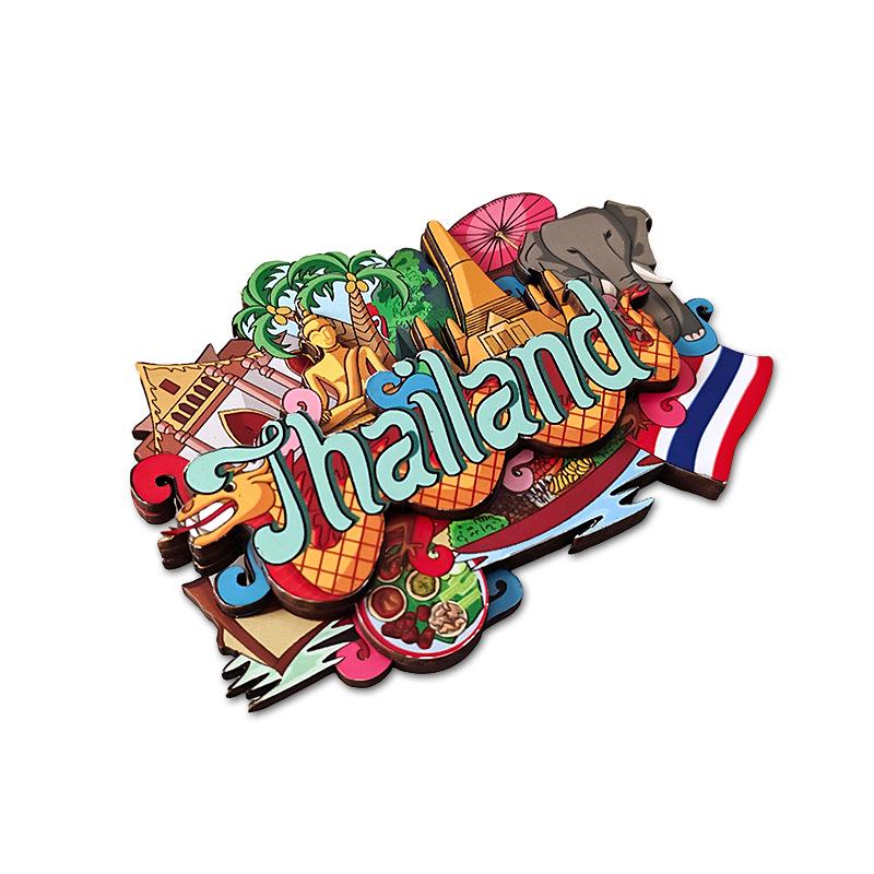 Customized Thailand Wooden Refrigerator Magnet: Southeast Asia Travel Souvenir Sticker