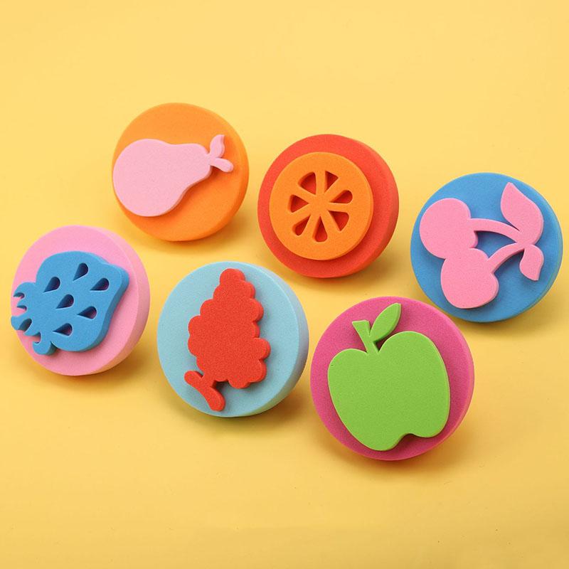 6 st/påse Skumstämplar för Målning Söta Djur Leende Ansikte Målar svampstämplar Konst Hantverk Ritverktyg Barn Leksaker för Tidig Utbildning