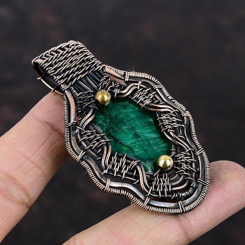 Faceted Zambian Emerald Pendant Copper Wire Wrapped Pendant Handmade Designer Pendant Gemstone Copper Jewelry Gift For Women Emerald Jewelry