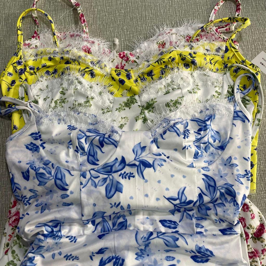 2024 European & American Spring Floral Slit Sling Dress for Women
