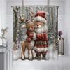 1Pc Santa Claus Reindeer Print Waterproof Shower Curtain Bathe Partition Curtain 12 Hooks Privacy Protection Easy Installation