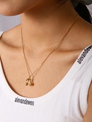 1 Pcs Fashion Simple 18K Gold Plated Stainless Steel Cherry Necklace Earrings Jewellery Set For Women Daily Wear