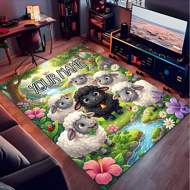 1PC Custom Name Sheep Family Garden Theme Floor Mat Ideal for Living Room, Game Rooms, Office, Bedroom, Office Floor Mat , Floor Mats for Home