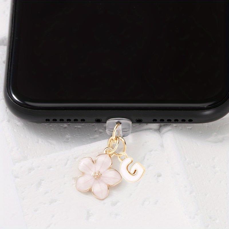 Fashionable Pink Flower Letter Phone Dust Plug, Exquisite A-Z Letter Alloy Pendant, Suitable As a Birthday Gift for Women