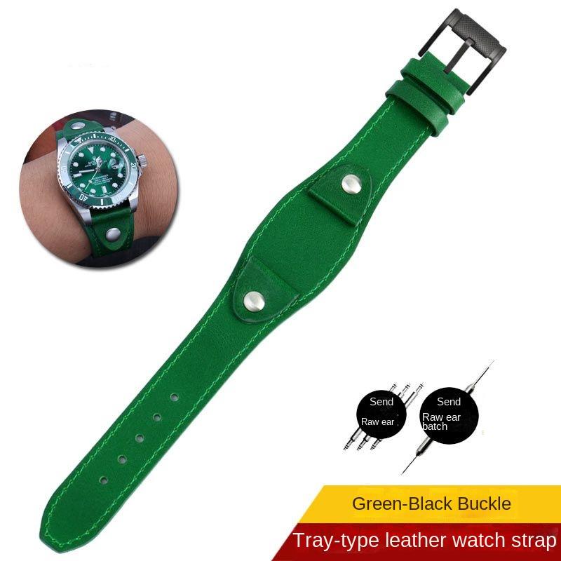 Genuine Calfskin Leather Watchband British Style 20mm 22mm Strap Vintage Watch Band with Base Tray Strap bracer Wrist strap