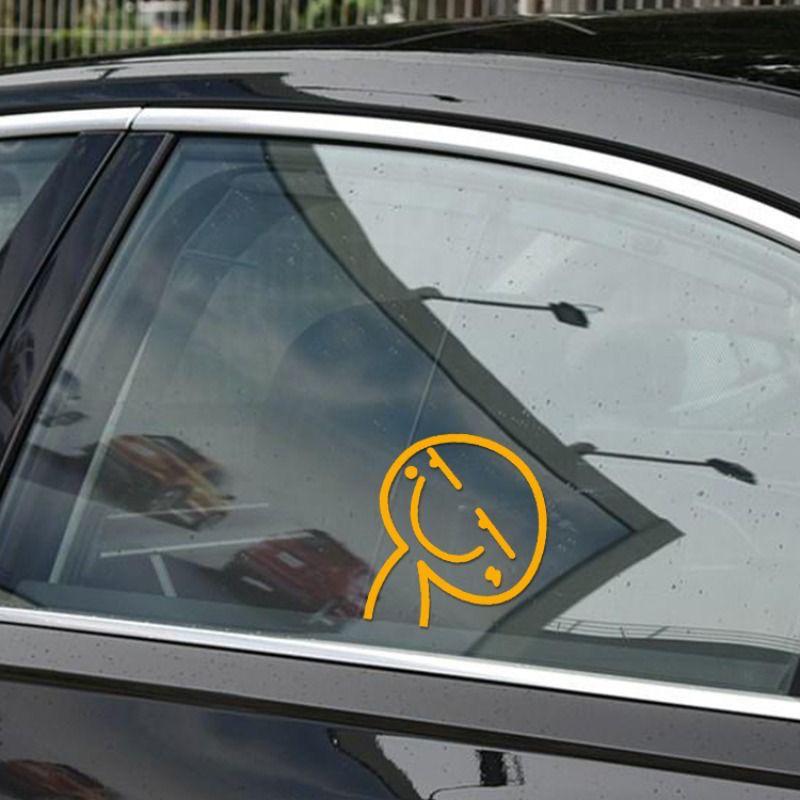

Hand-Painted Cute Crooked Head Character Fuel Cap/Window Funny EV Waterproof Reflective Sticker Yellow Reflective - 13x12cm