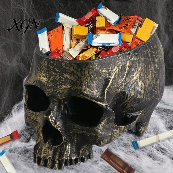 Retro Distressed Skull Decor Planter, Resin Head Flower Pot, Halloween Candy Bowl, Spooky Unique Gothic Gifts Decoration for Tabletop Home Bar Office