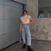 Pevný stojatý golier Pletená vesta s krátkym rukávom Office Lady All Match Fashion Vesta Košeľa Voľné Elegantné rovné topy
