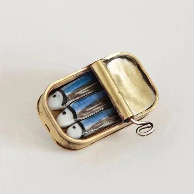 Canned Sardines Adjustable Ring/Necklace Fun Ring Alloy Of Sardines Ring Gift Quirky Ring Necklace Ornament,Tin Of Sardines