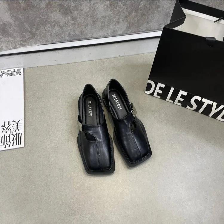 Womens Derby Shoes Square Toe Female Footwear Leather Comfortable On Heels Dress New High Mary Janes Pumps Shoes Woman Flats Squ