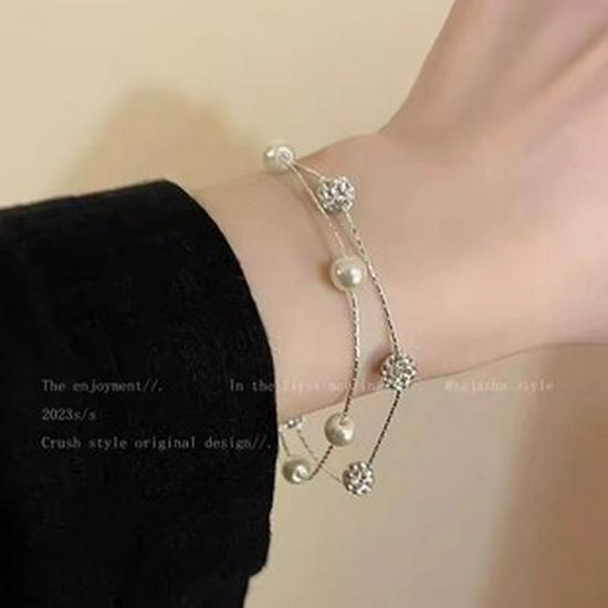 French Dream Flower Garden Zirconia Bracelet - Versatile Sparkly Beaded Accessory for Women & Girls