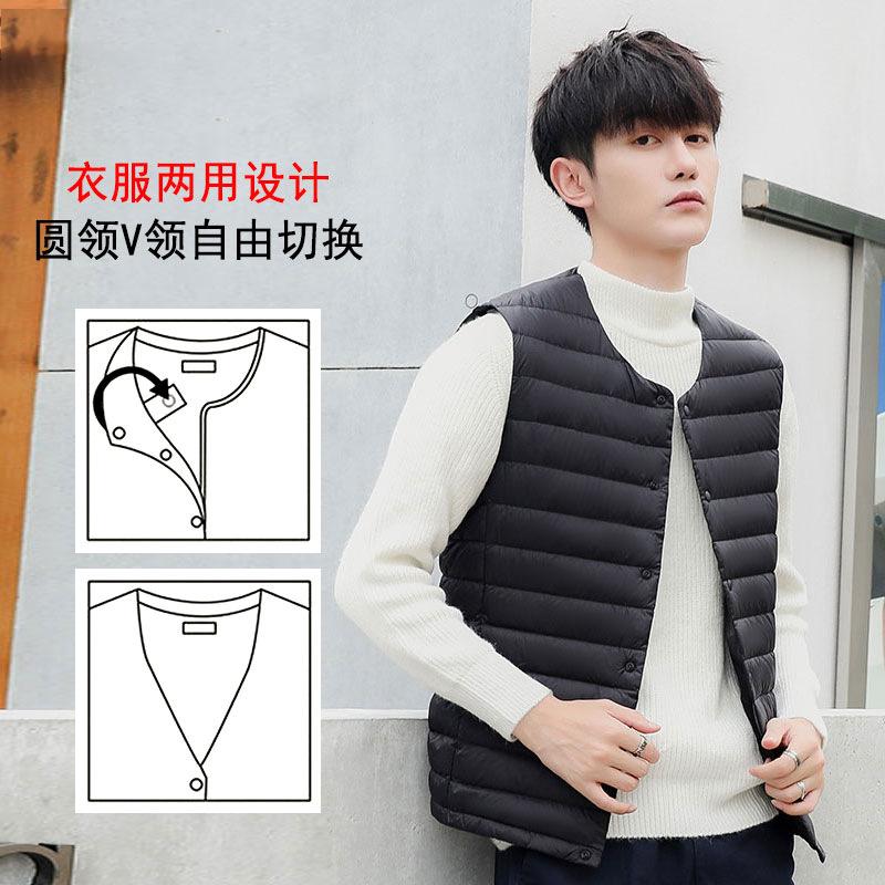 

Down vest men s collarless inner tank wearing autumn and winter light down jacket vest green large size vest crew neck M чёрный