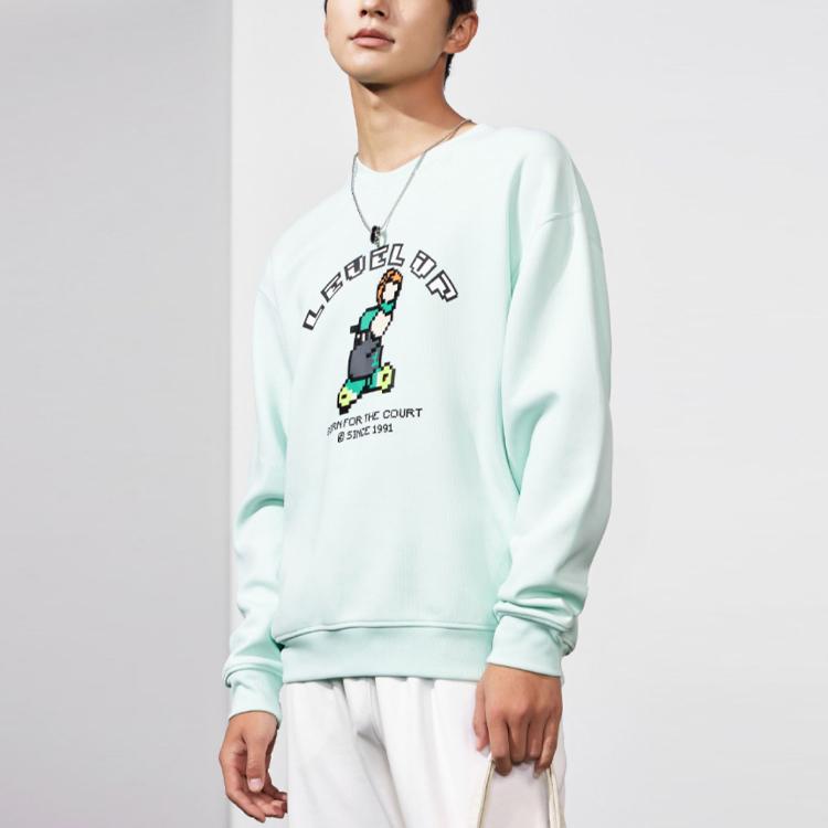 Anta Cartoon Anime Letter Print Crew Neck Long Sleeve Sweatshirt Men Sweatshirt Moss-Green 952311701-2