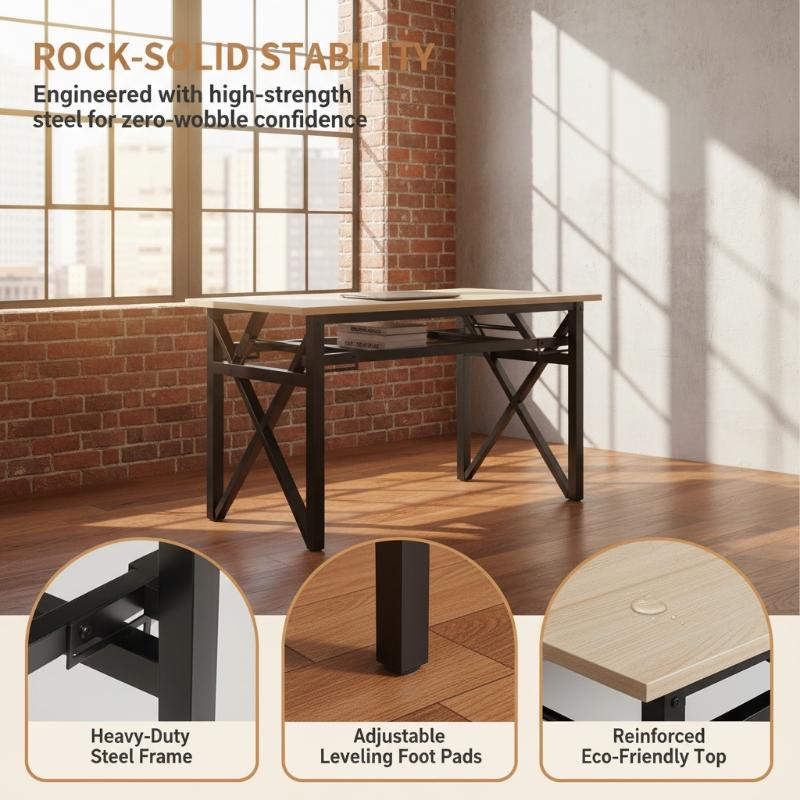 Portable Folding Table Sturdy Metal Frame Water-resistant Wood Tabletop for Patio Poolside Gathering