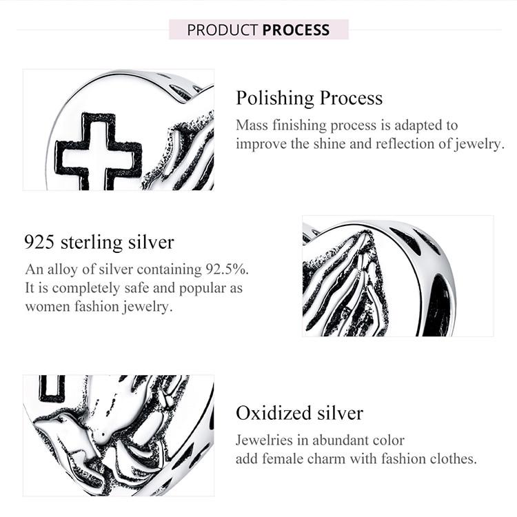 Bamoer Oxidized Retro Pray For Love Charm Fit Original Bracelets & Bangle 925 Sterling Silver Fine Jewelry