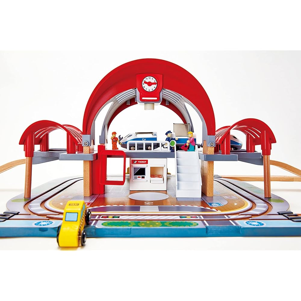 Hape Large Terminal Station Rail Set 54x135x26cm Wooden Educational Toy for Ages 3 and Up