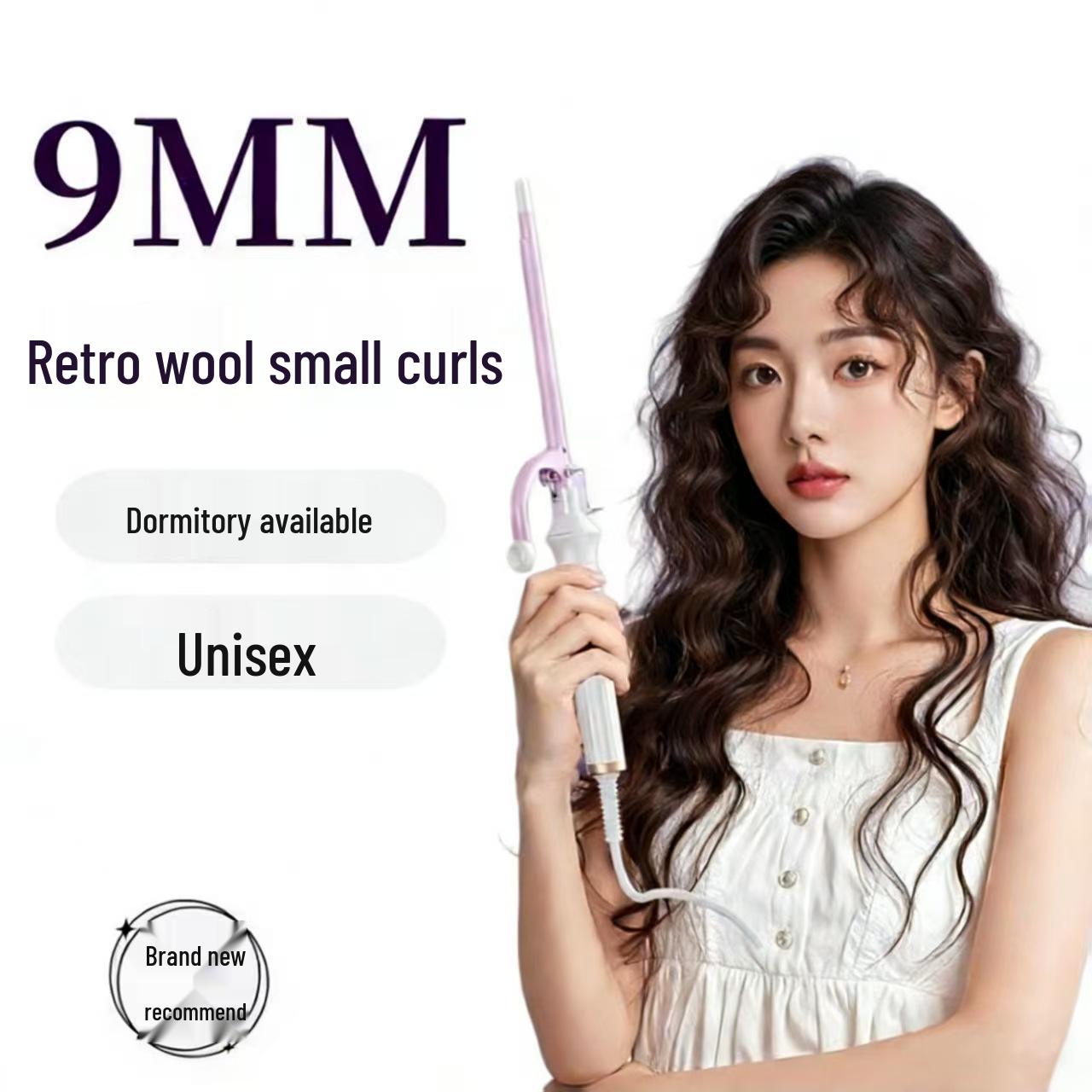 9mm Ultra-Fine Rose Curling Iron for Damage-Free Wool Curls White Pink