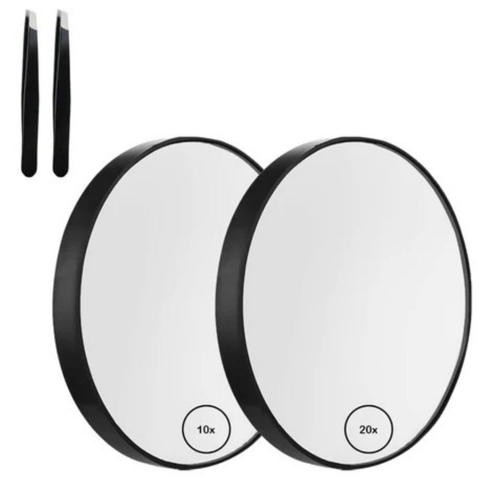 2pcs/set Magnifying mirrors,10X and 20X Magnifying Makeup Mirror Cosmetic Mirror with Eyebrow Tweezers