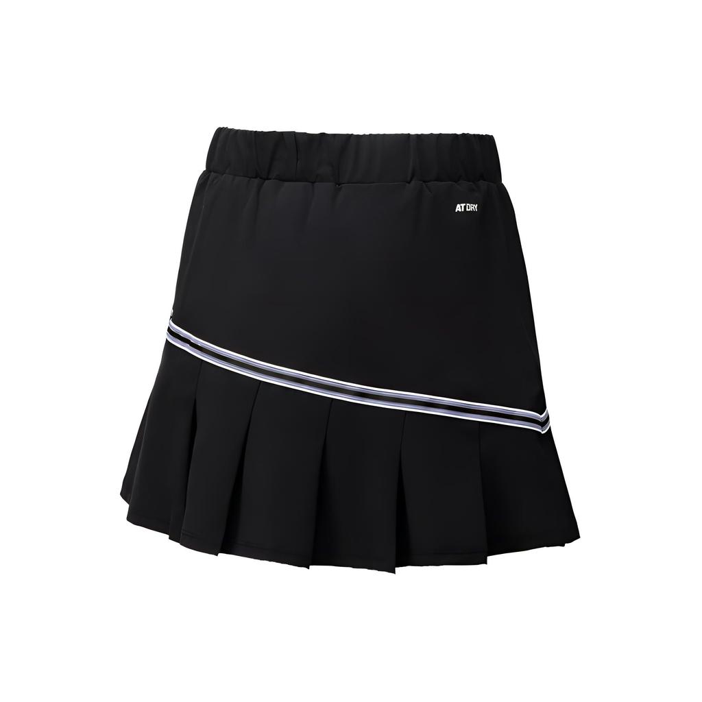 Li Ning Color Block Mid Waist Pleated Straight Casual Skirt Women Skirts Black ASKU120-1