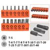14Pcs/Set New with Hole Torx Screwdriver Bit 25mm 1/4 Inch Hex Electric Driver Bit T5-T40 Star Hardware Tool Kit