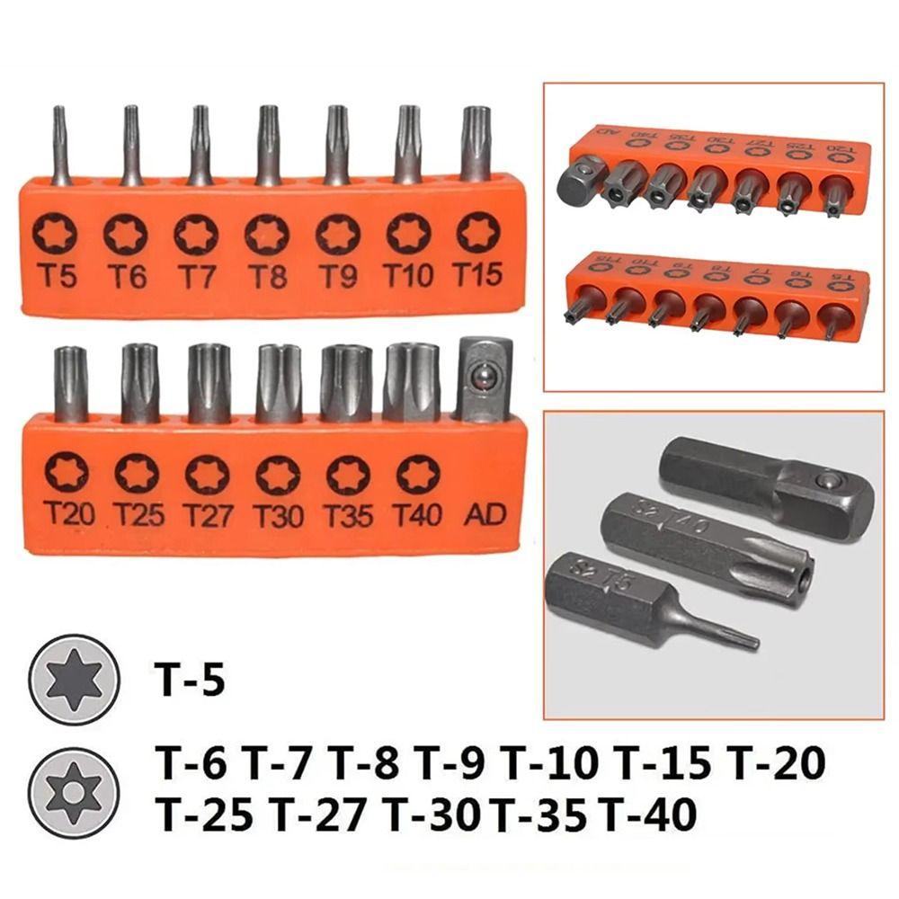 14Pcs/Set New with Hole Torx Screwdriver Bit 25mm 1/4 Inch Hex Electric Driver Bit T5-T40 Star Hardware Tool Kit