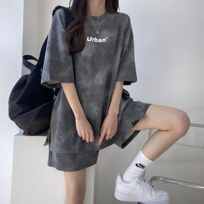 Tie-dye Sportswear Petite Two-piece Women's Summer Casual Short-sleeved Shirt Bottoming Shirt Loose Wide-leg Shorts Suit