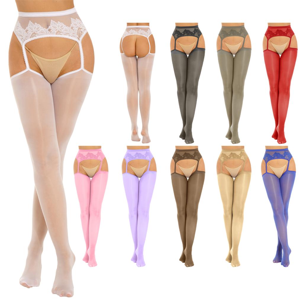 Womens Cutout Crotchless Pantyhose Floral Lace Patchwork Leggings One-Piece Garter Stockings