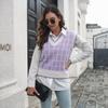 GMXIA Women's Fashion Casual Plaid Print Autumn Winter Sleeveless V-Neck Knitted Vests