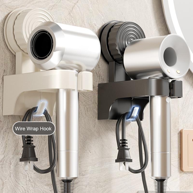 Plastic Suction Cup Hair Dryer Holder Wall Mounted Reusable Hair Dryer Storage Rack Punch-Free Space Saving