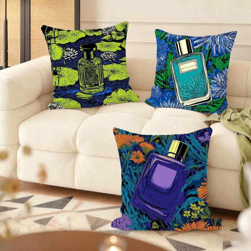 Luxury Perfumeillustration Cushion Cover Silky Short Plush Double-Sided Printed Pillow Case For Sofa All Seasons Home Decor Gift