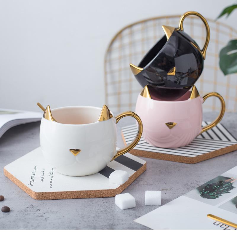 Simple Golden Cat Ceramic Cup Student Couple Drinking Water Cup Office High Looking Cute Gift Mug