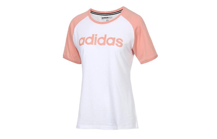 Adidas Neo T Shirts Women s White Pink Crew Neck Moderate Straight Fit DW7949 S