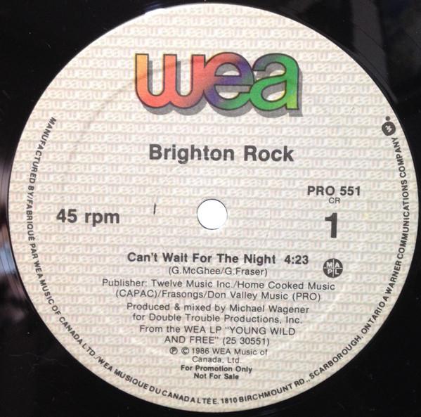 

12-дюймовая пластинка BRIGHTON ROCK Cant Wait For The Night PRO551 WEA 1986 Канада Рок Б/у