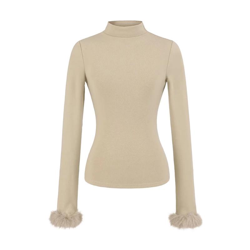 Women's Long-Sleeve Base Layer with Removable Fur Cuffs and Half-High Collar