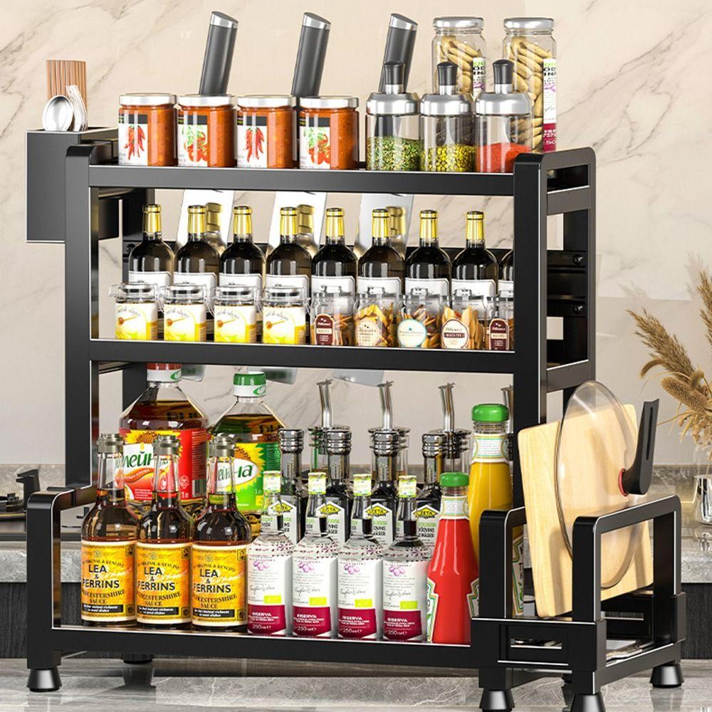 Durable 2/3 Tier Spice Rack Rustproof Multi-function Seasoning Rack Kitchen Shelf for Kitchen Storage
