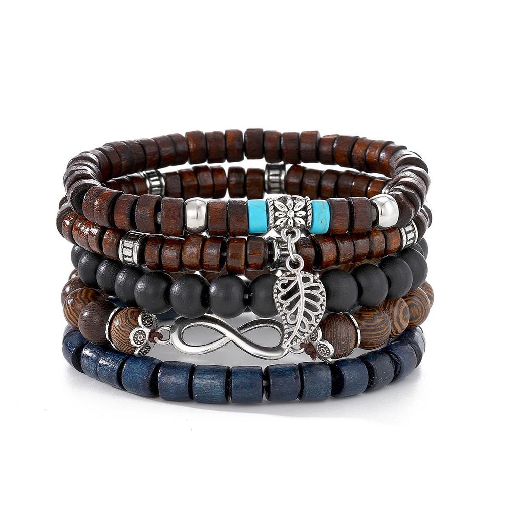 Boho Multi-Layer Kokosnussschale & Perlen Schmetterling Leder Armband Set für Männer