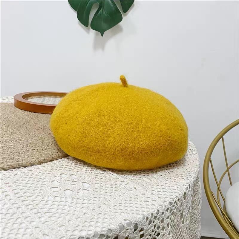 Autumn and winter versatile wool hat beret women's pumpkin hat retro woolen painter hat bud hat tide