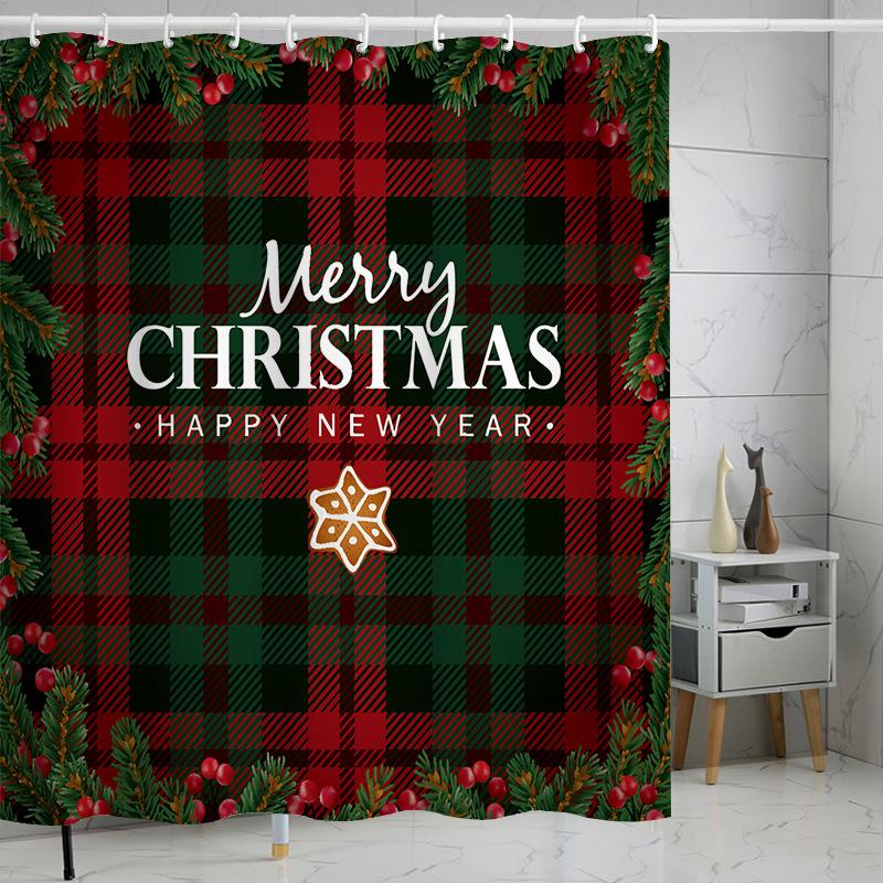Best-Selling Christmas Digital Print Shower Curtain Waterproof, Includes Plastic C-Shaped Hooks