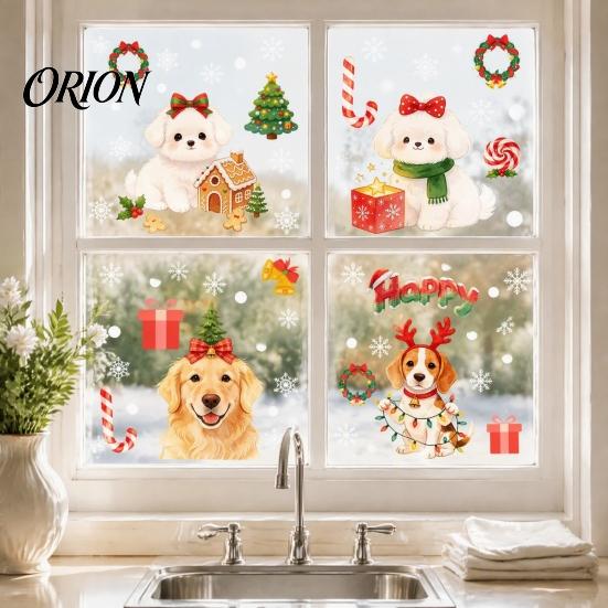 Reusable Puppy Window Clings Cute Dog Christmas Static Stickers, Waterproof PVC Holiday Decals for Home Festive Glass Door Stickers Store Glass,