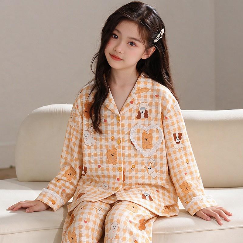Girls Cotton Pajama Set Long Sleeve 2026 Cartoon Print Home Wear Ages 8 Comfortable Sleepwear