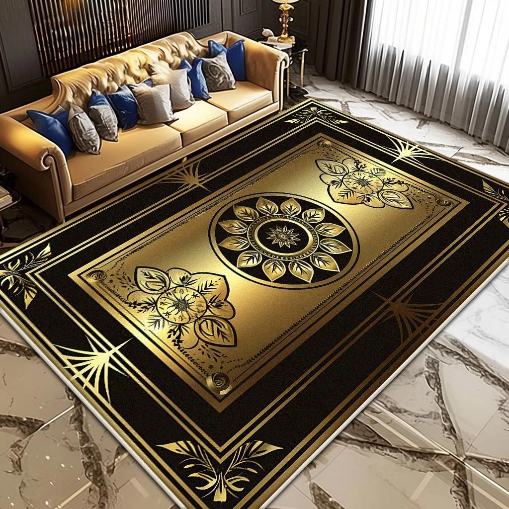 Schwarz Golden Luxus Wohnzimmer Teppich Heimdekoration Hochwertiger Plüsch Schlafzimmerteppich Büro Kaffeetische Rutschfeste Weiche Matte Boden